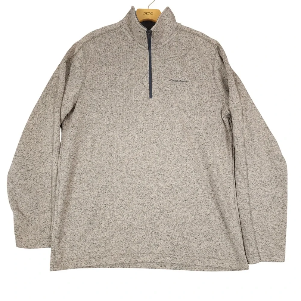 Eddie Bauer Men's Large L Heathered Gray Fleece 1/4‎ Zip Pullover Sweater